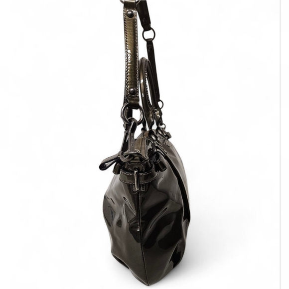 Coach 2011 Madison Patent Leather Sophia Satchel Bag In Green And Gunmetal - Picture 5 of 16